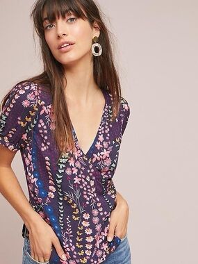 Anthropologie Meadow Rue Eldoret Floral Wrap Top